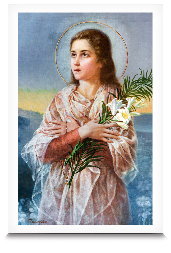 Santino santa Maria Goretti immagine classica con retro "Preghiera a santa Maria Goretti"