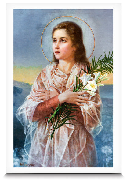 Santino santa Maria Goretti immagine classica con retro "Preghiera a santa Maria Goretti"