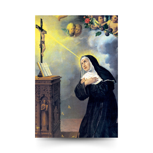 Cartolina Santa Rita con retro "Preghiera per gli sposi che non riescono ad avere figli"