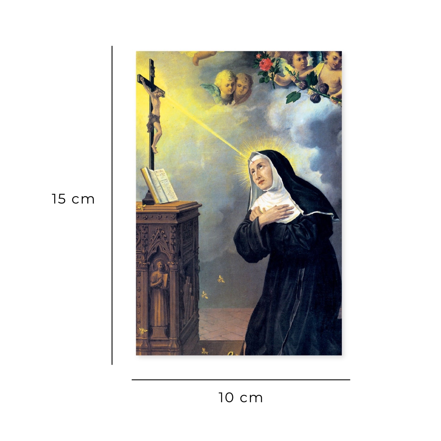 Cartolina Santa Rita con retro "Preghiera per gli sposi che non riescono ad avere figli"