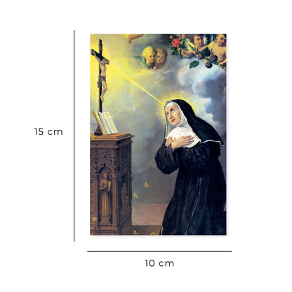 Cartolina Santa Rita con retro "Preghiera per gli sposi che non riescono ad avere figli"
