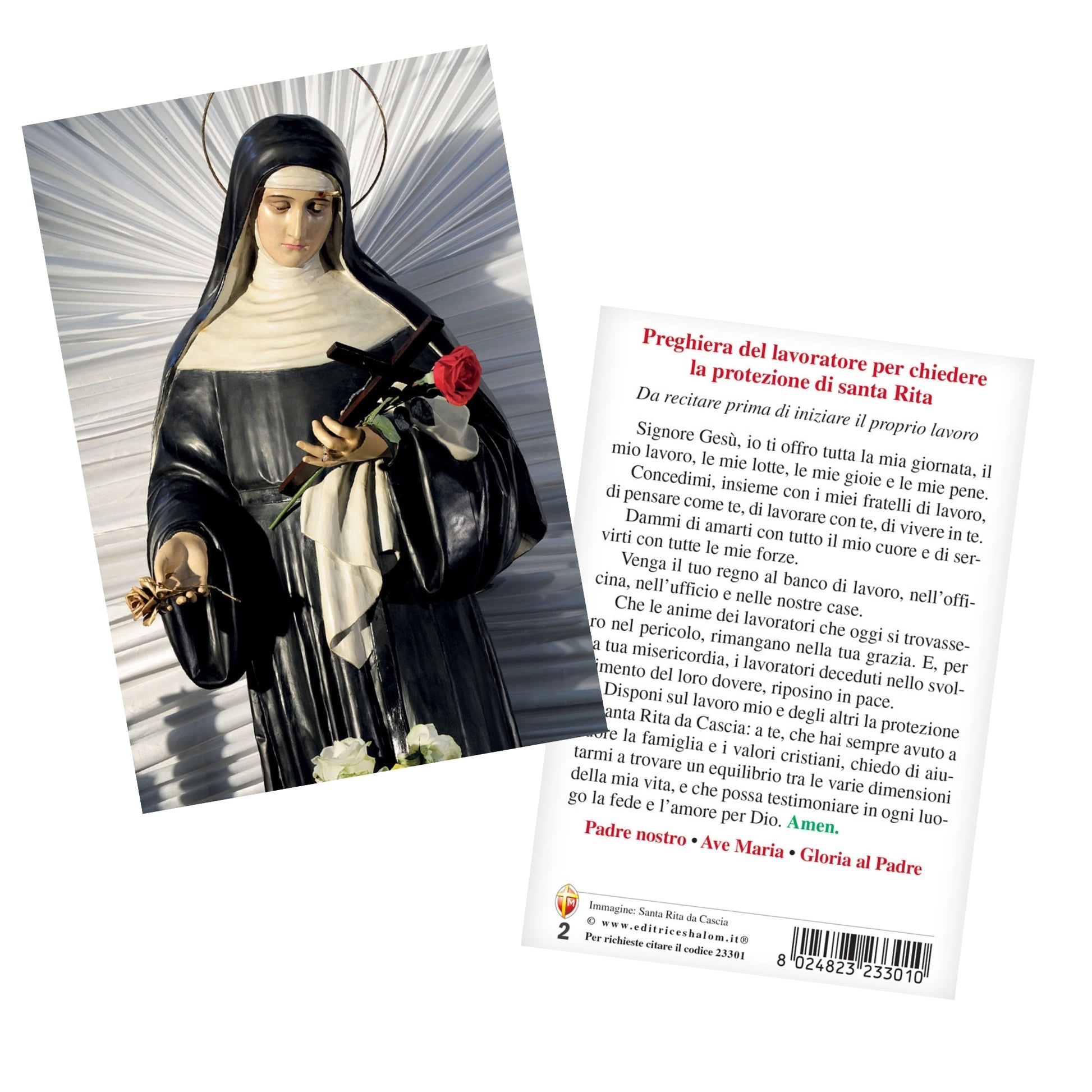 Cartolina Santa Rita con retro "Preghiera del lavoratore"