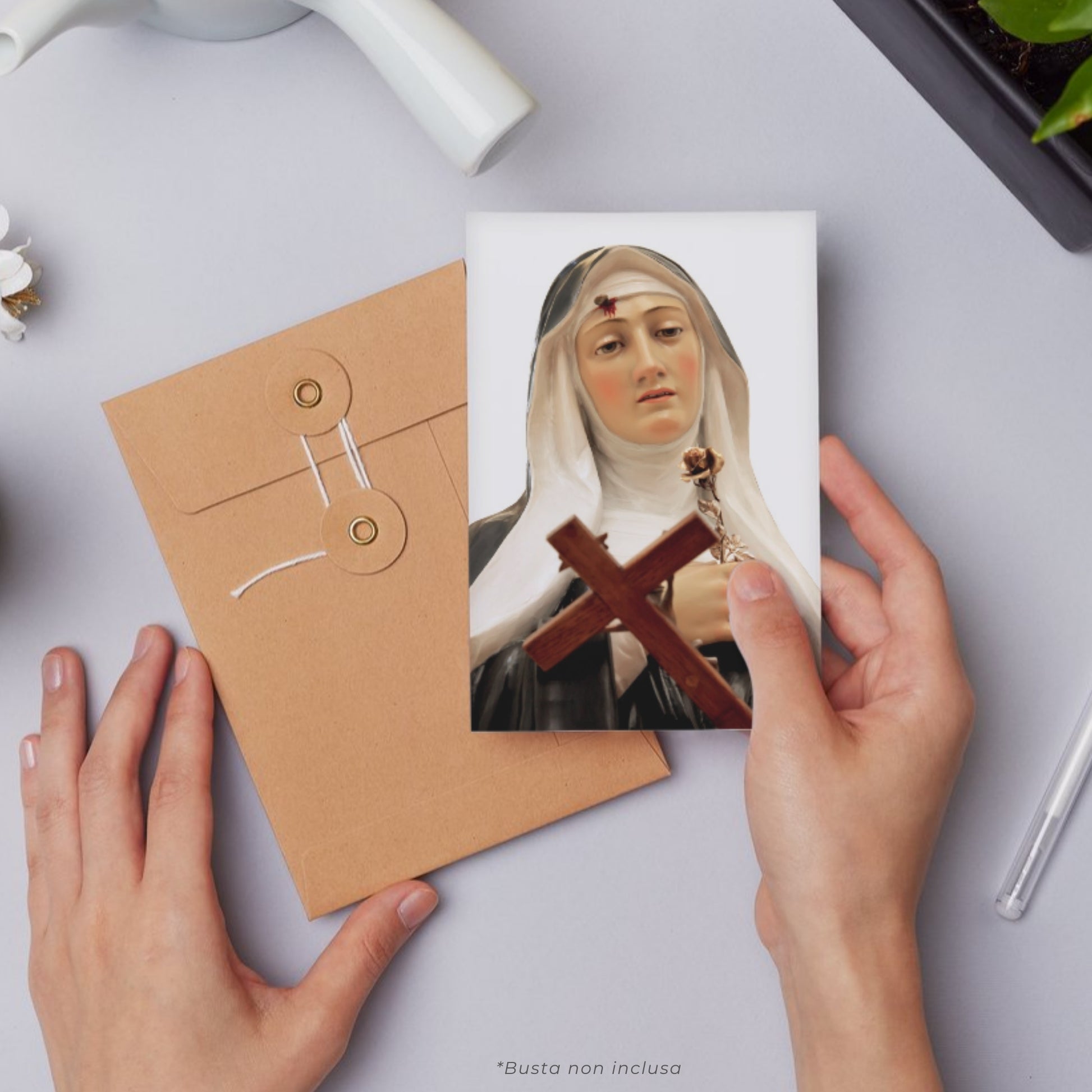 Cartolina Santa Rita con retro "Preghiera a santa Rita modello di vita cristiana"