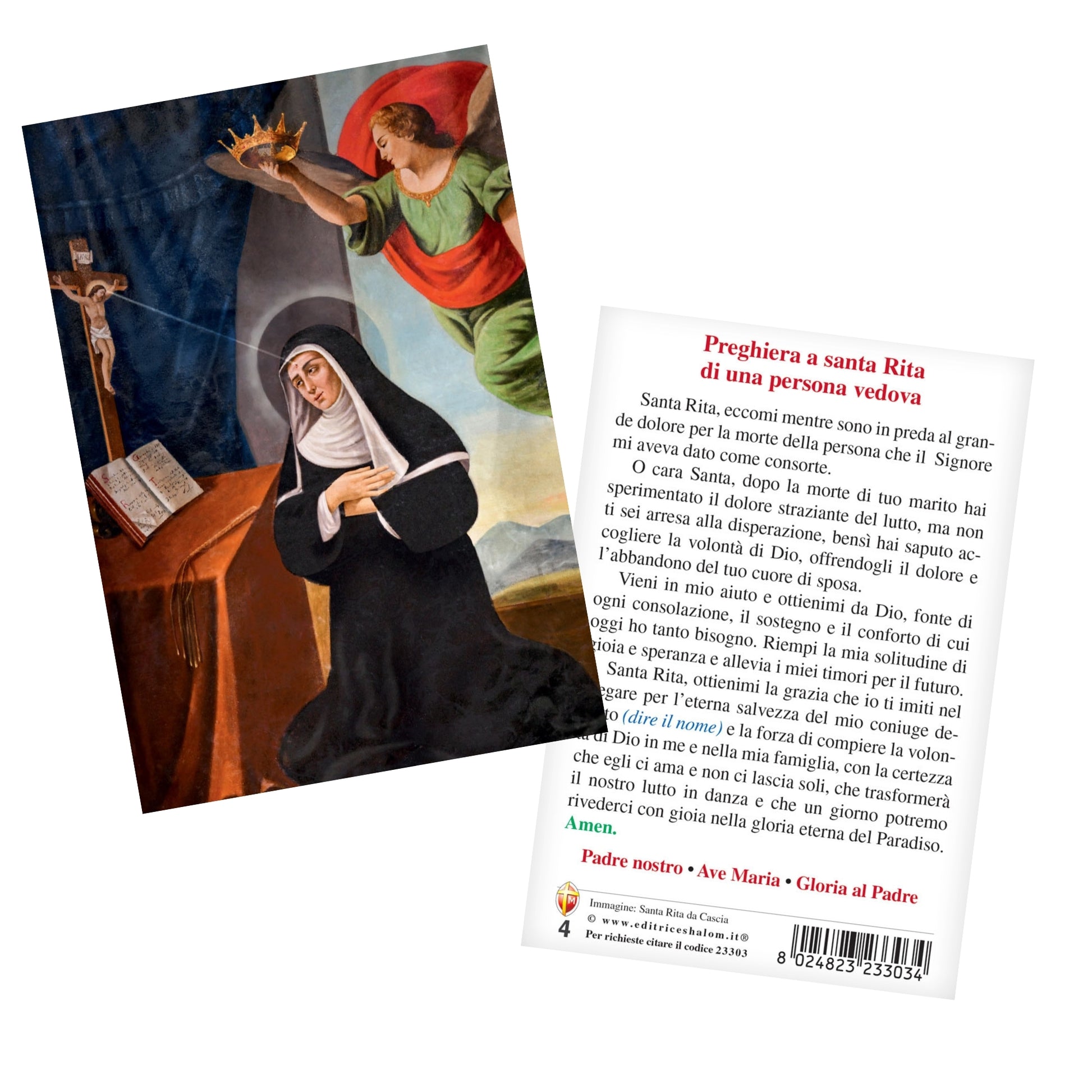 Cartolina santa Rita con retro 'Preghiera a santa Rita di una persona vedova'