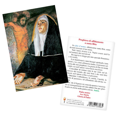 Cartolina a santa Rita con retro "Preghiera di affidamento a santa Rita"