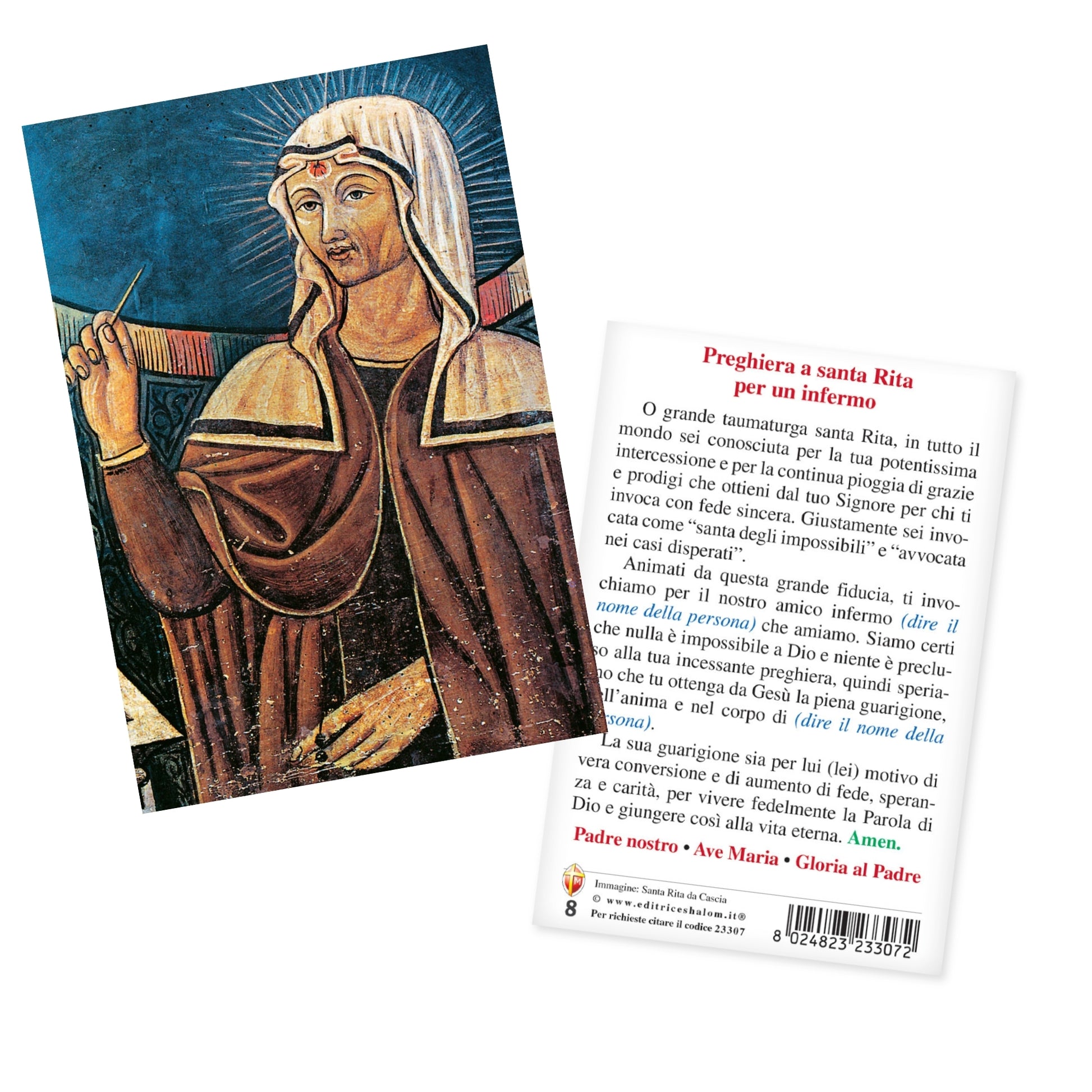 Cartolina santa Rita con retro "Preghiera a santa RIta per un infermo"