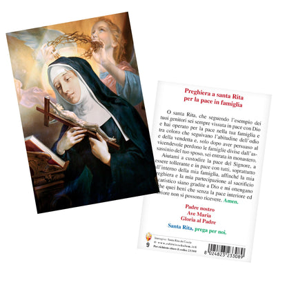 Cartolina santa Rita con retro "Preghiera a santa Rita per la pace in famiglia"