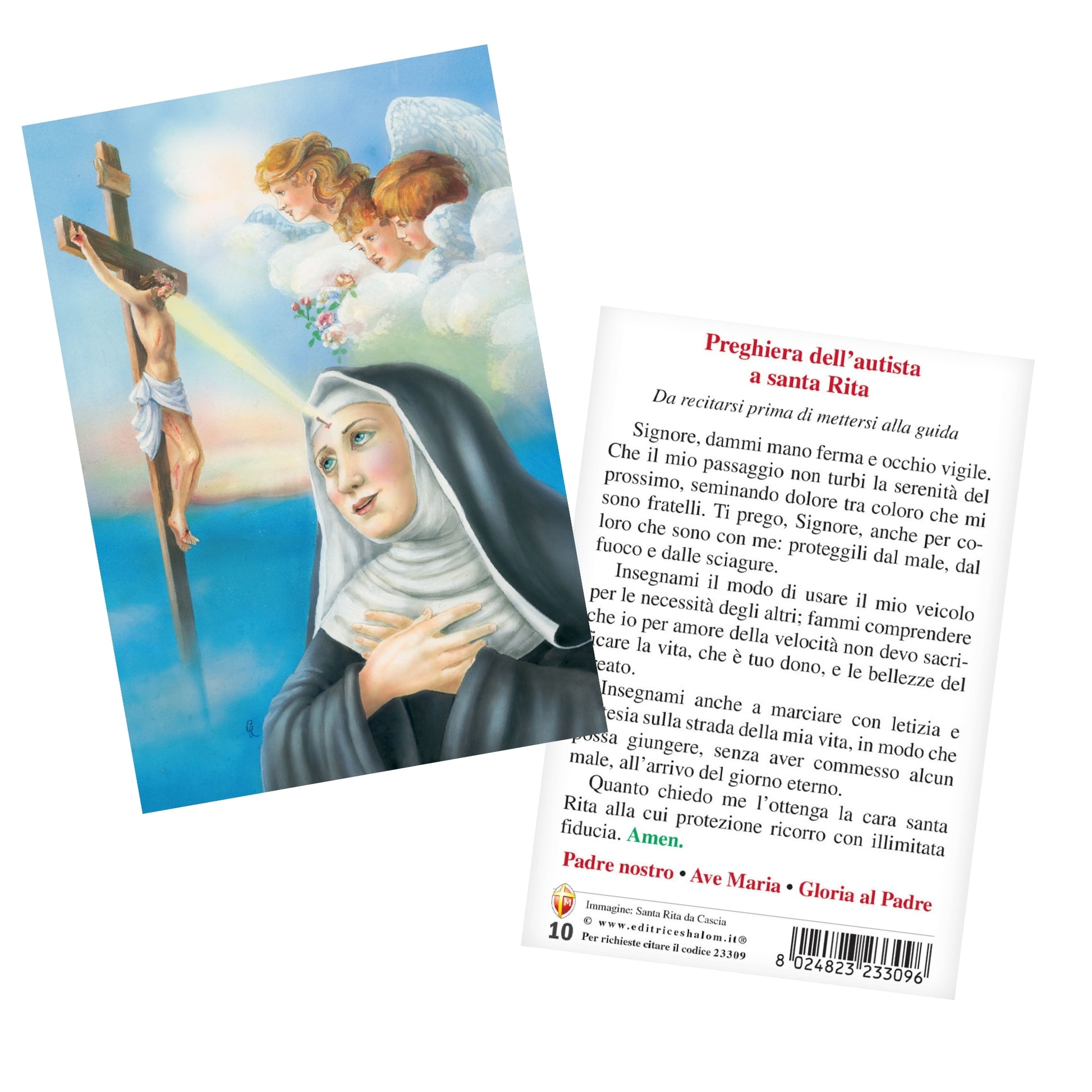 Cartolina santa Rita con retro "Preghiera dell'autista a santa Rita"