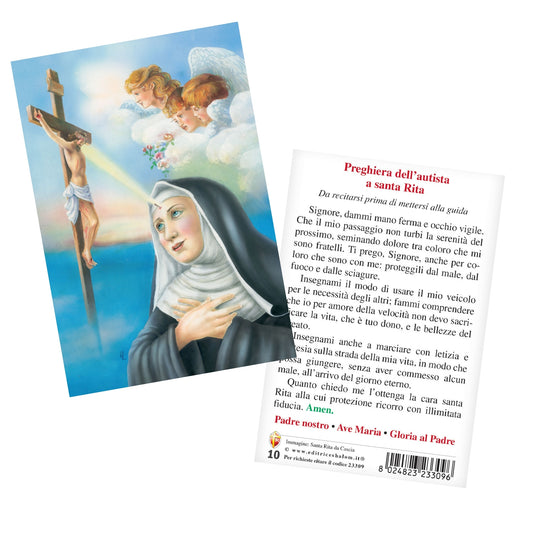 Cartolina santa Rita con retro "Preghiera dell'autista a santa Rita"