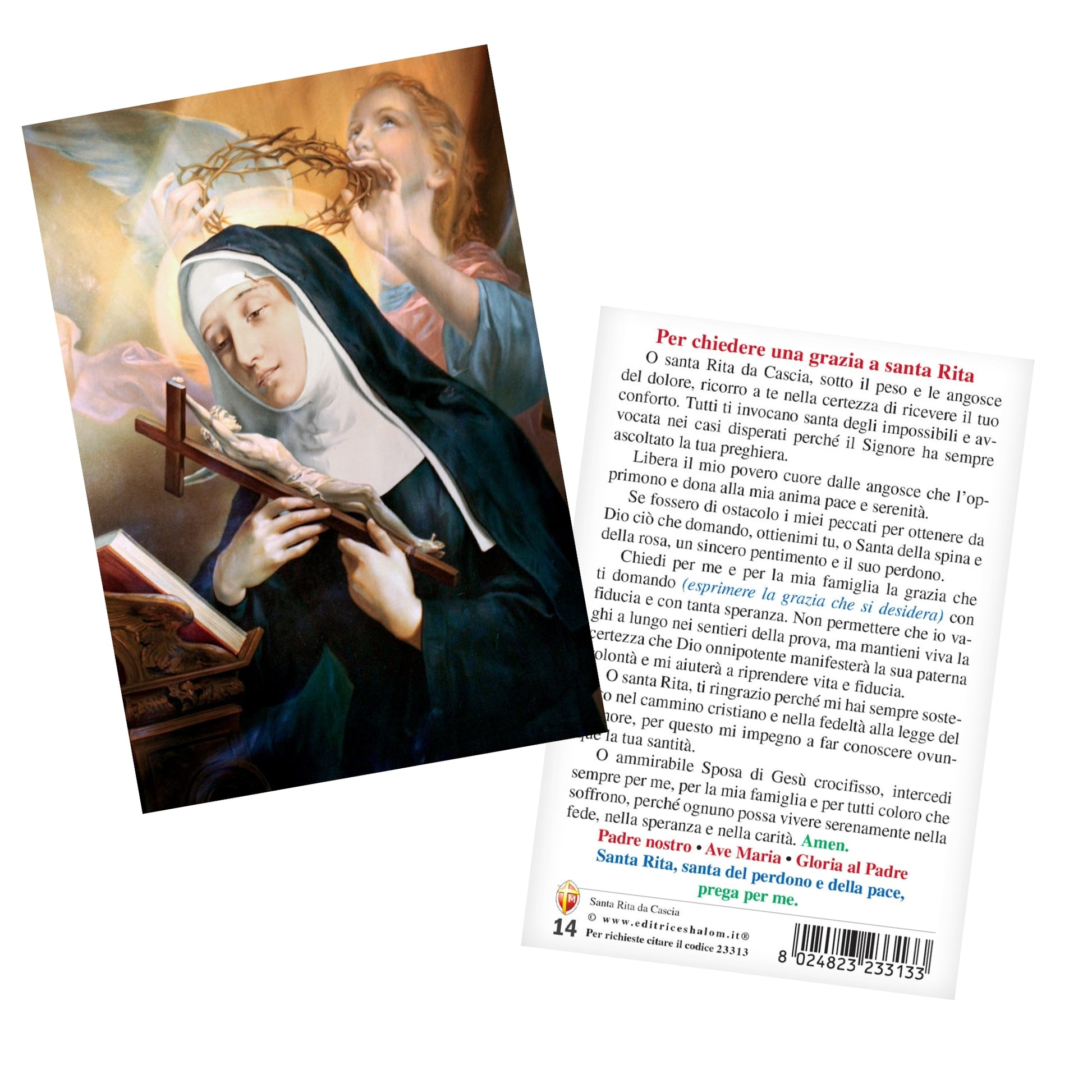 Cartolina santa Rita con retro "Preghiera per chiedere una grazia"