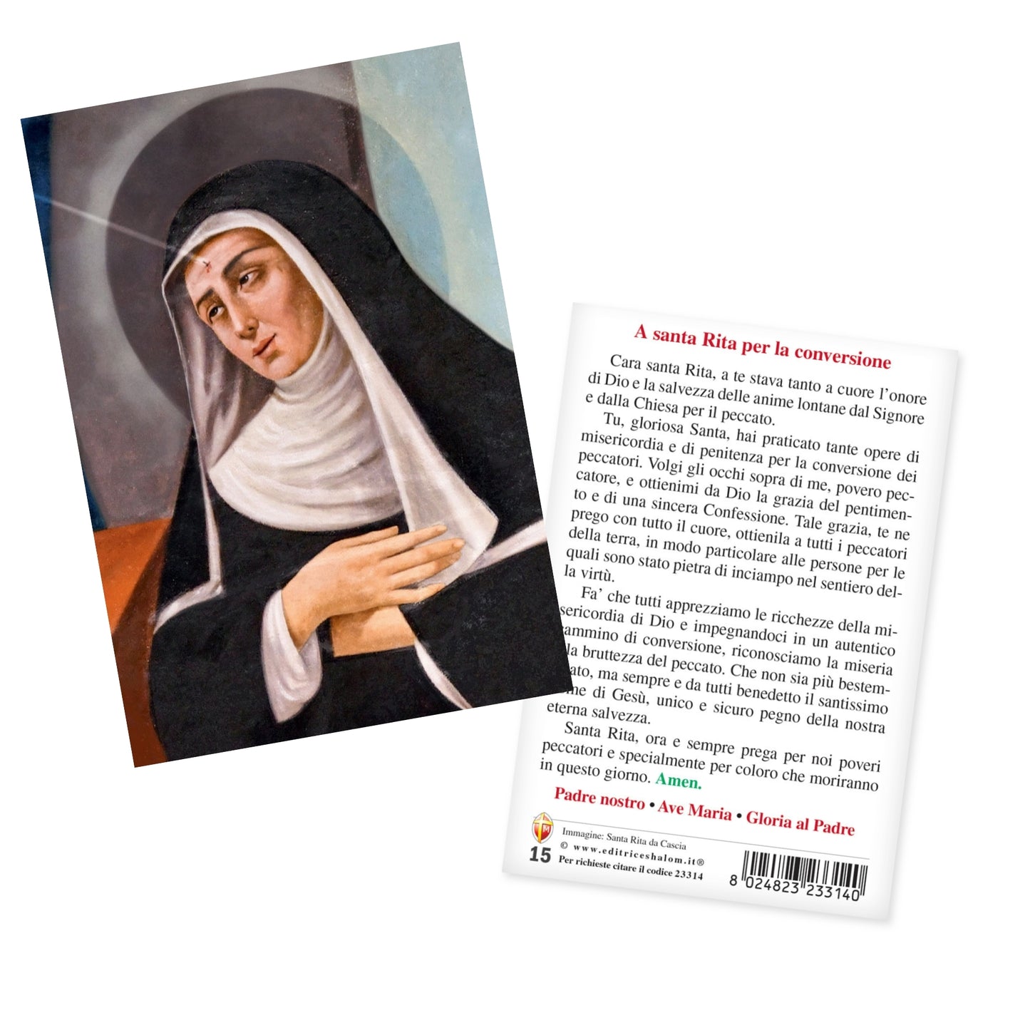 Cartolina santa Rita con retro "Preghiera a santa Rita per la conversione"