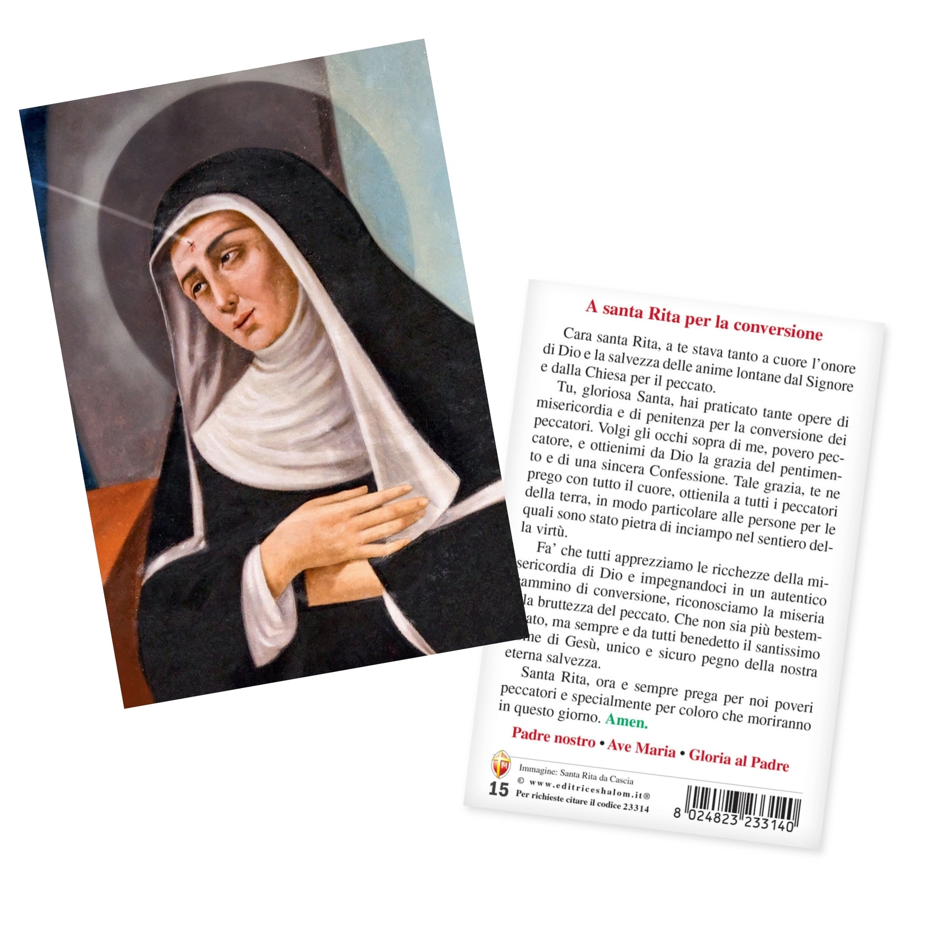 Cartolina santa Rita con retro "Preghiera a santa Rita per la conversione"