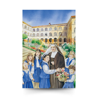 Cartolina alla beata Maria Teresa Fasce con retro "Preghiera alla beata Maria Teresa Fasce per gli sposi che desiderano avere figli"