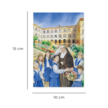 Cartolina alla beata Maria Teresa Fasce con retro "Preghiera alla beata Maria Teresa Fasce per gli sposi che desiderano avere figli"