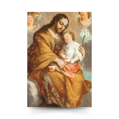 Cartolina San Giuseppe e Gesù Bambino. Sul retro "Preghiera alla Trinità e a S.Giuseppe per i malati"