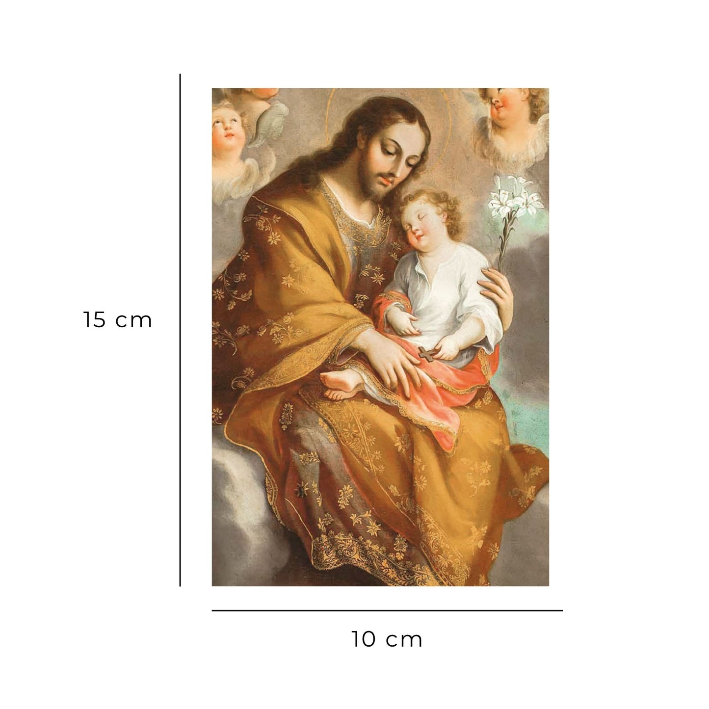 Cartolina San Giuseppe e Gesù Bambino. Sul retro "Preghiera alla Trinità e a S.Giuseppe per i malati"