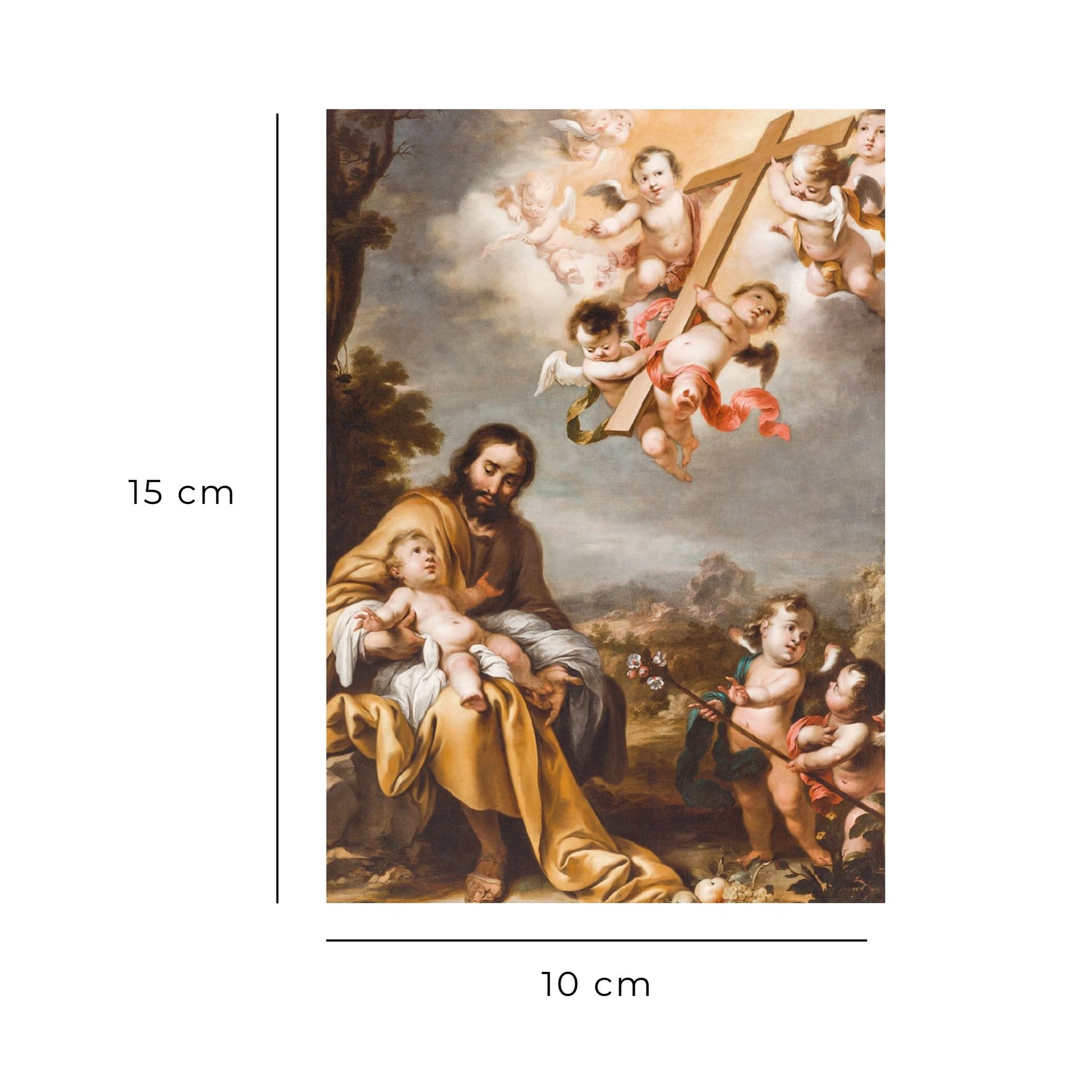 Cartolina San Giuseppe e Gesù bambino. Sul retro "San Giuseppe, aiutami ad ascoltare" di Card. Comastri
