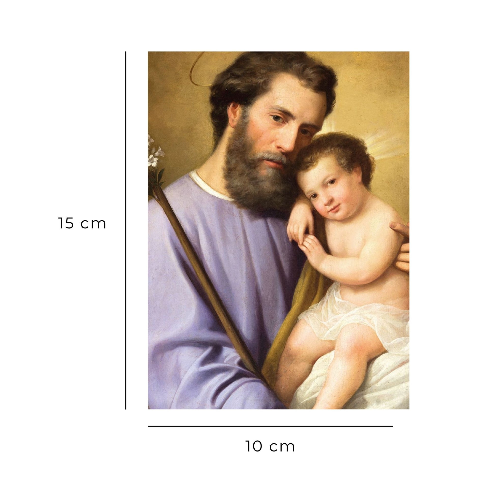 Cartolina San Giuseppe e Gesù bambino. Sul retro "San Giuseppe, aiutaci" di Card. Comastri