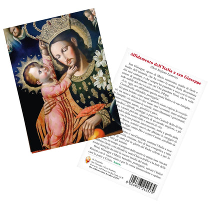 Cartolina San Giuseppe e Gesù bambino. Sul retro "Affidamento dell'Italia a san Giuseppe"
