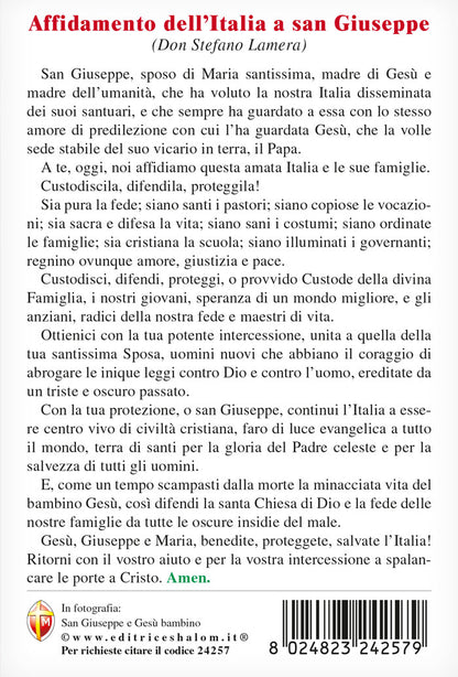 Cartolina San Giuseppe e Gesù bambino. Sul retro "Affidamento dell'Italia a san Giuseppe"
