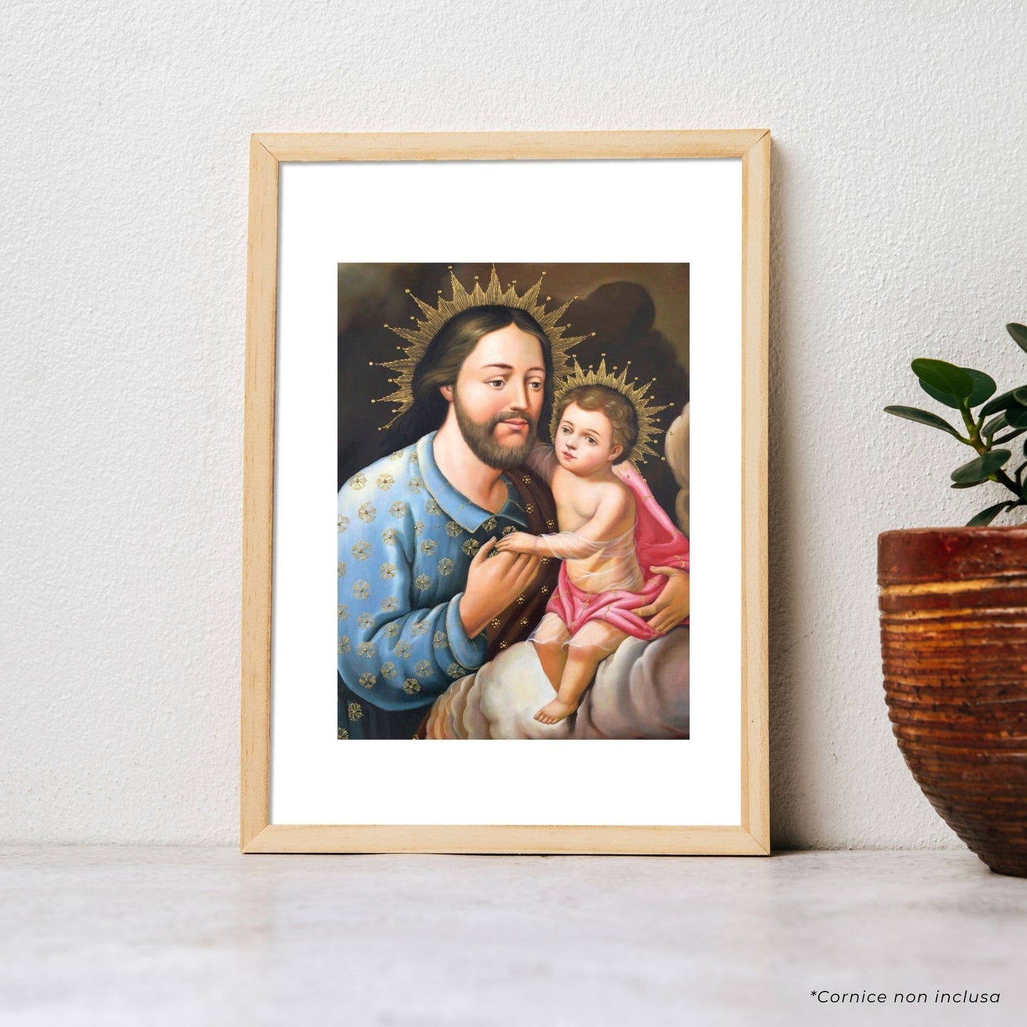 Cartolina San Giuseppe e Gesù Bambino. Sul retro "San Giuseppe, il giusto, il silenzioso"
