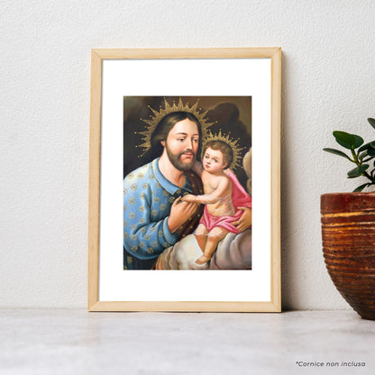 Cartolina San Giuseppe e Gesù Bambino. Sul retro "San Giuseppe, il giusto, il silenzioso"