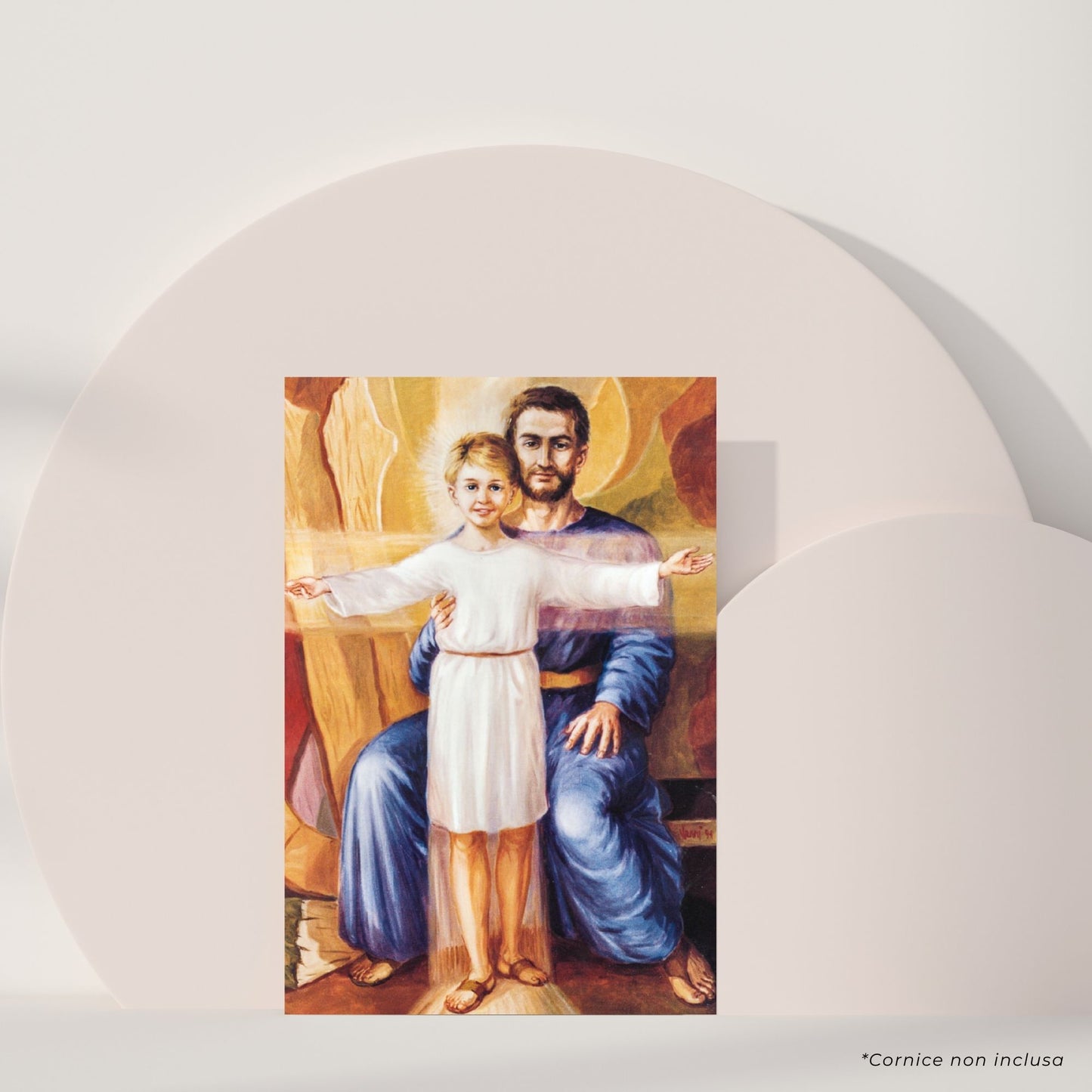 Cartolina San Giuseppe e Gesù ragazzo. Sul retro "Ti saluto Giuseppe"