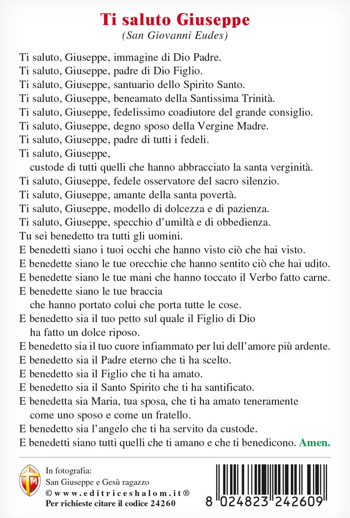 Cartolina San Giuseppe e Gesù ragazzo. Sul retro "Ti saluto Giuseppe"