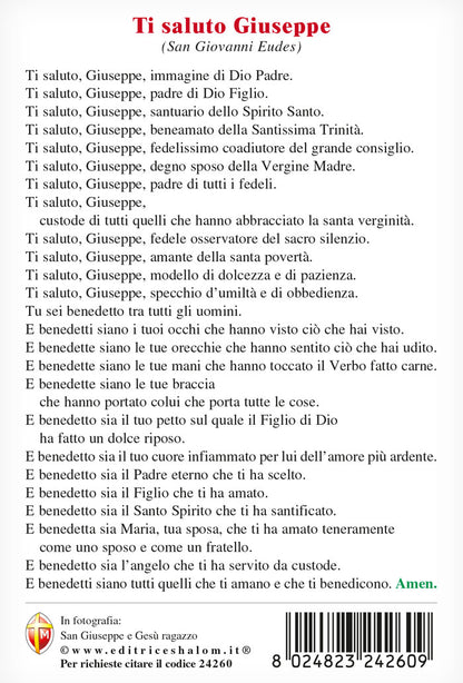 Cartolina San Giuseppe e Gesù ragazzo. Sul retro "Ti saluto Giuseppe"