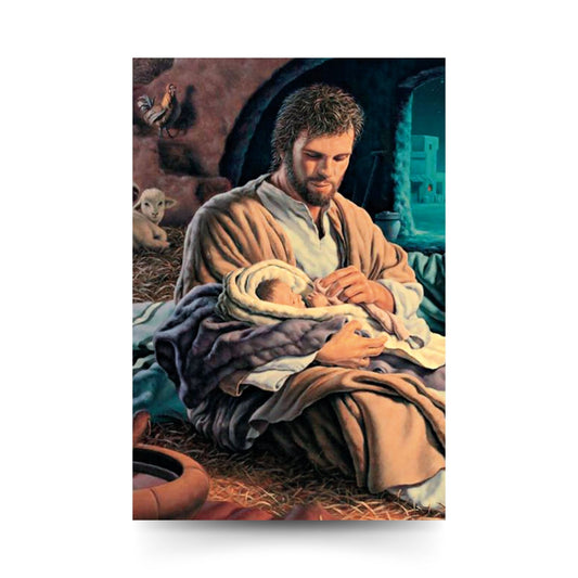 Cartolina San Giuseppe e Gesù Bambino. Sul retro "Offerta del cuore a San Giuseppe"