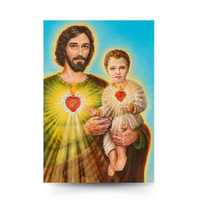 Cartolina San Giuseppe e Gesù Bambino. Sul retro "San Giuseppe, conforto di tutti coloro che si rivolgono a te"
