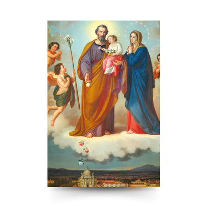 Cartolina Santa Famiglia. Sul retro "San Giuseppe, conforto di tutti"