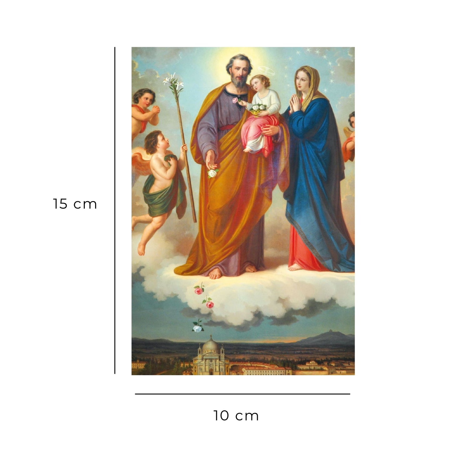 Cartolina Santa Famiglia. Sul retro "San Giuseppe, conforto di tutti"