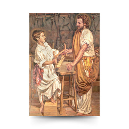 Cartolina San Giuseppe e Gesù ragazzo. Sul retro "Preghiera dell'operaio"