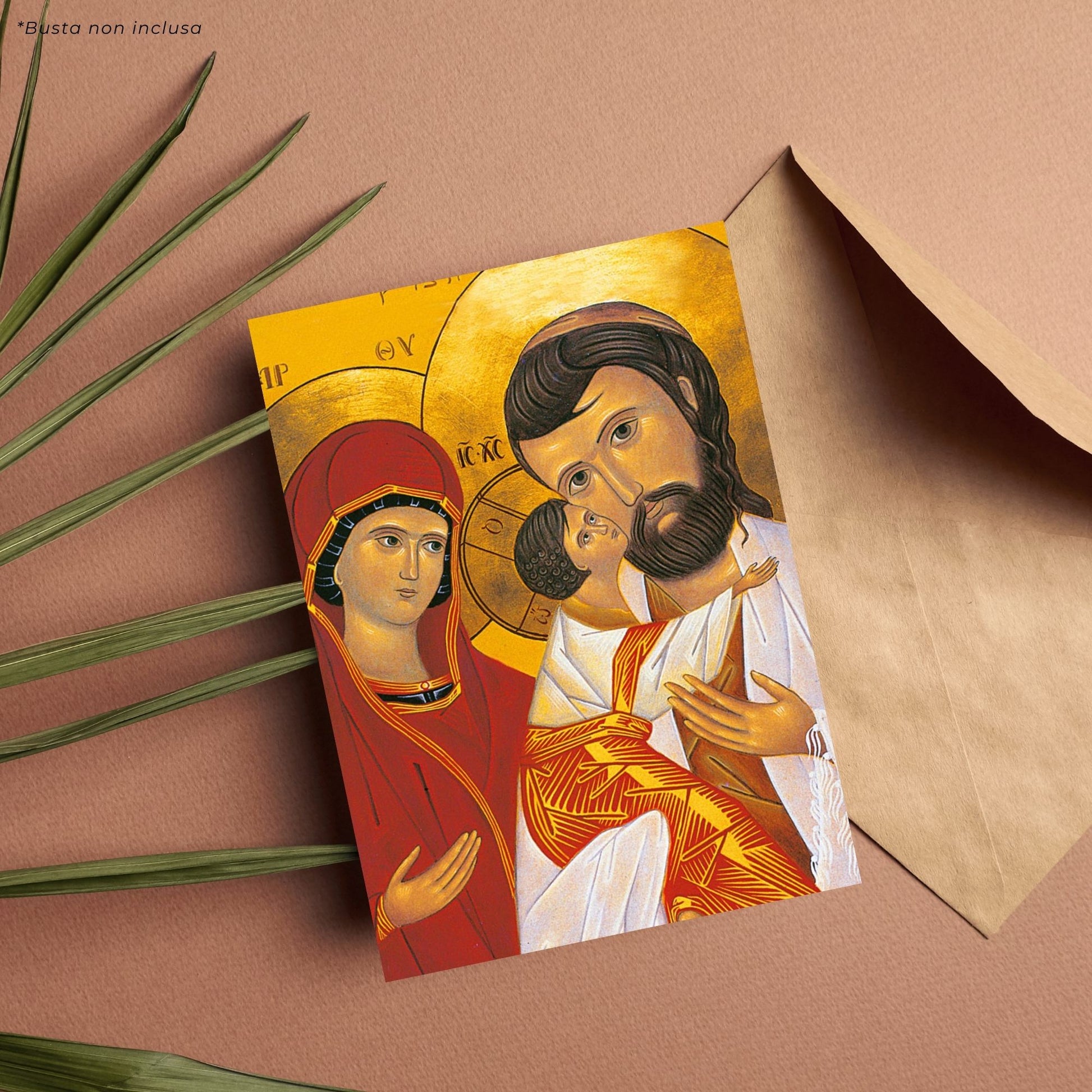 Cartolina Icona Santa Famiglia. Sul retro "San Giuseppe, ti ho pregato forse troppo poco"