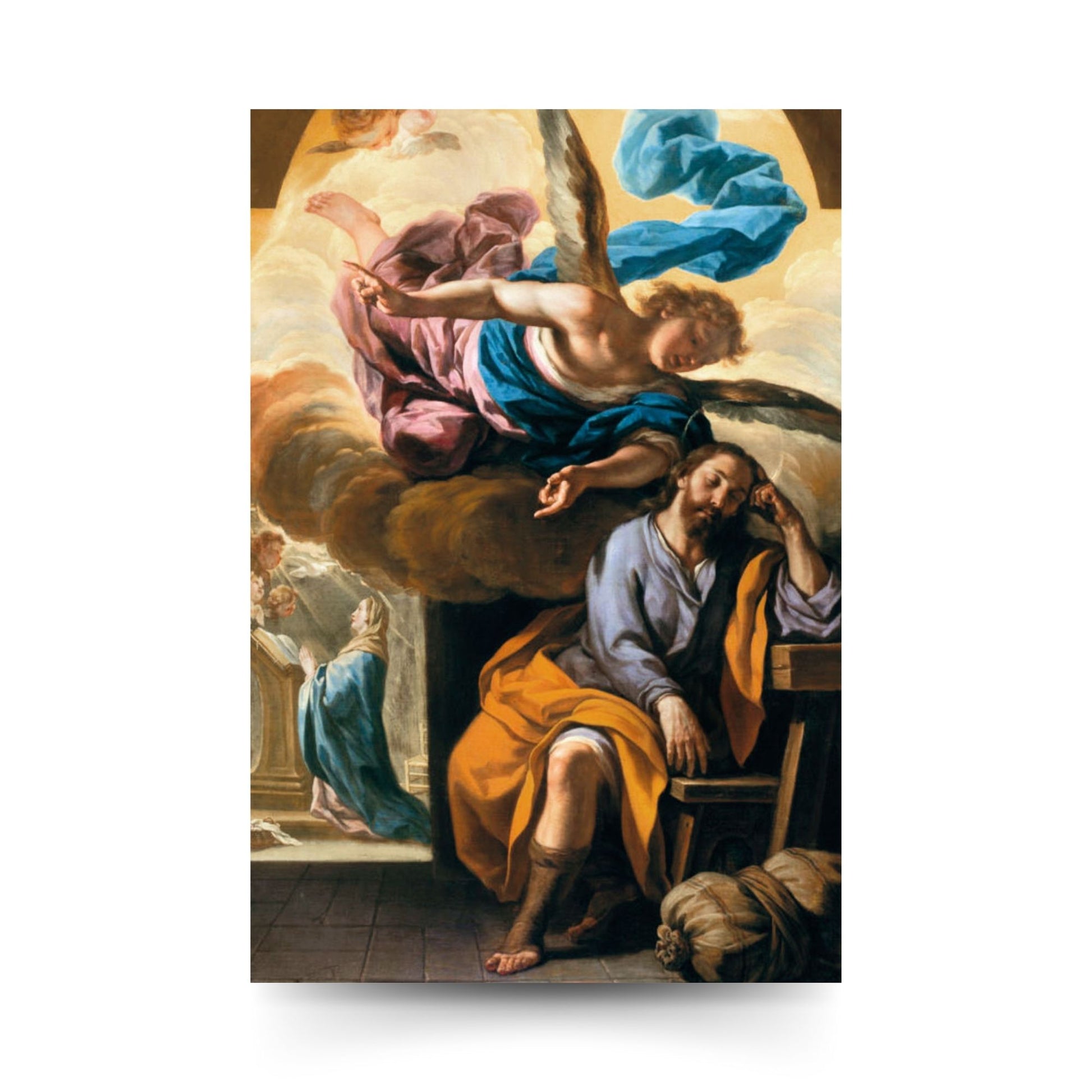 Cartolina Annuncio dell'angelo a San Giuseppe. Sul retro "L'Angelus di San Giuseppe"