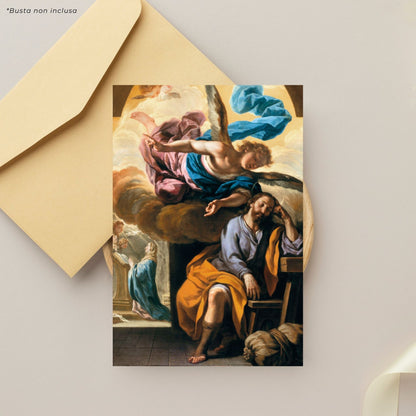 Cartolina Annuncio dell'angelo a San Giuseppe. Sul retro "L'Angelus di San Giuseppe"
