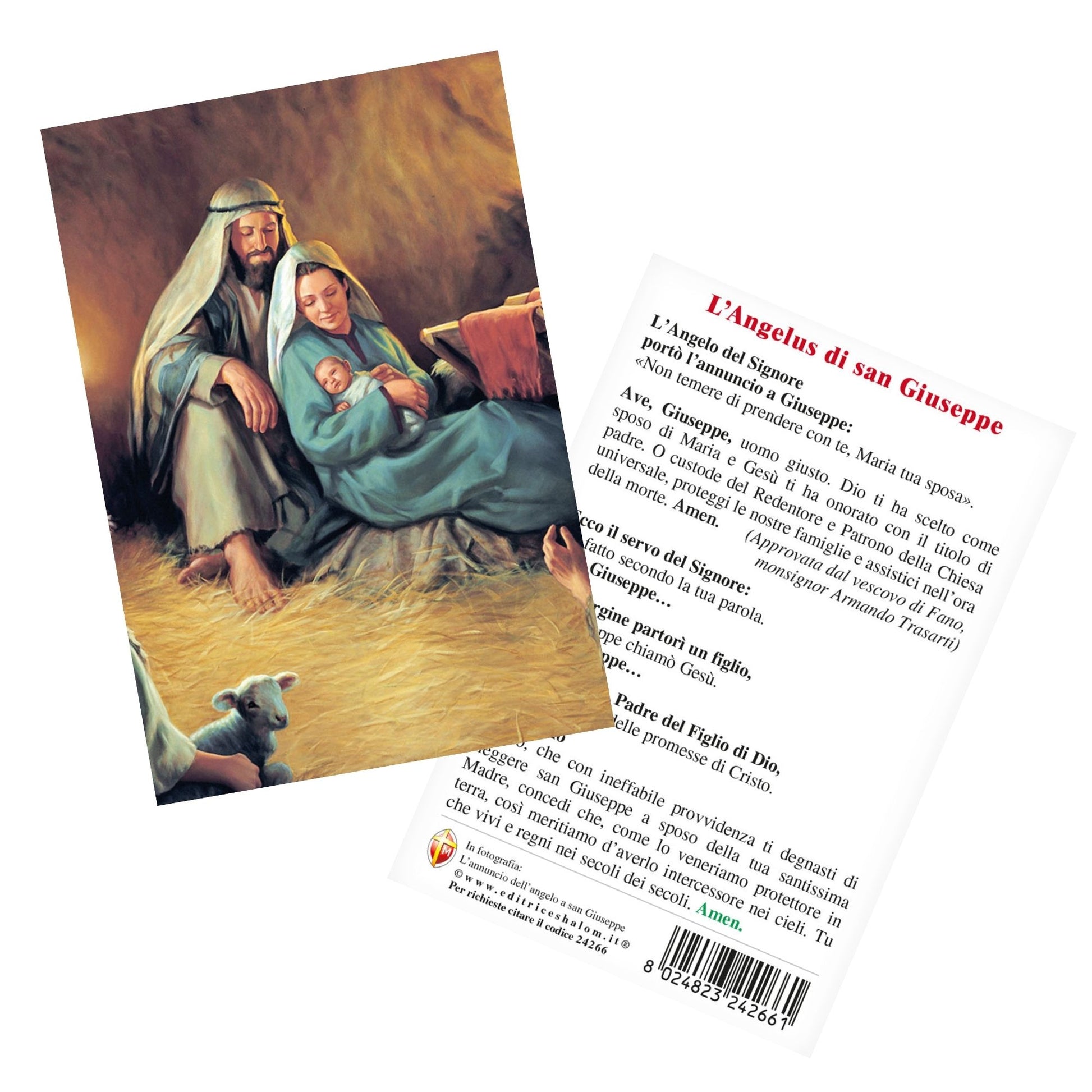 Cartolina Santa Famiglia. Sul retro "Lode a San Giuseppe"
