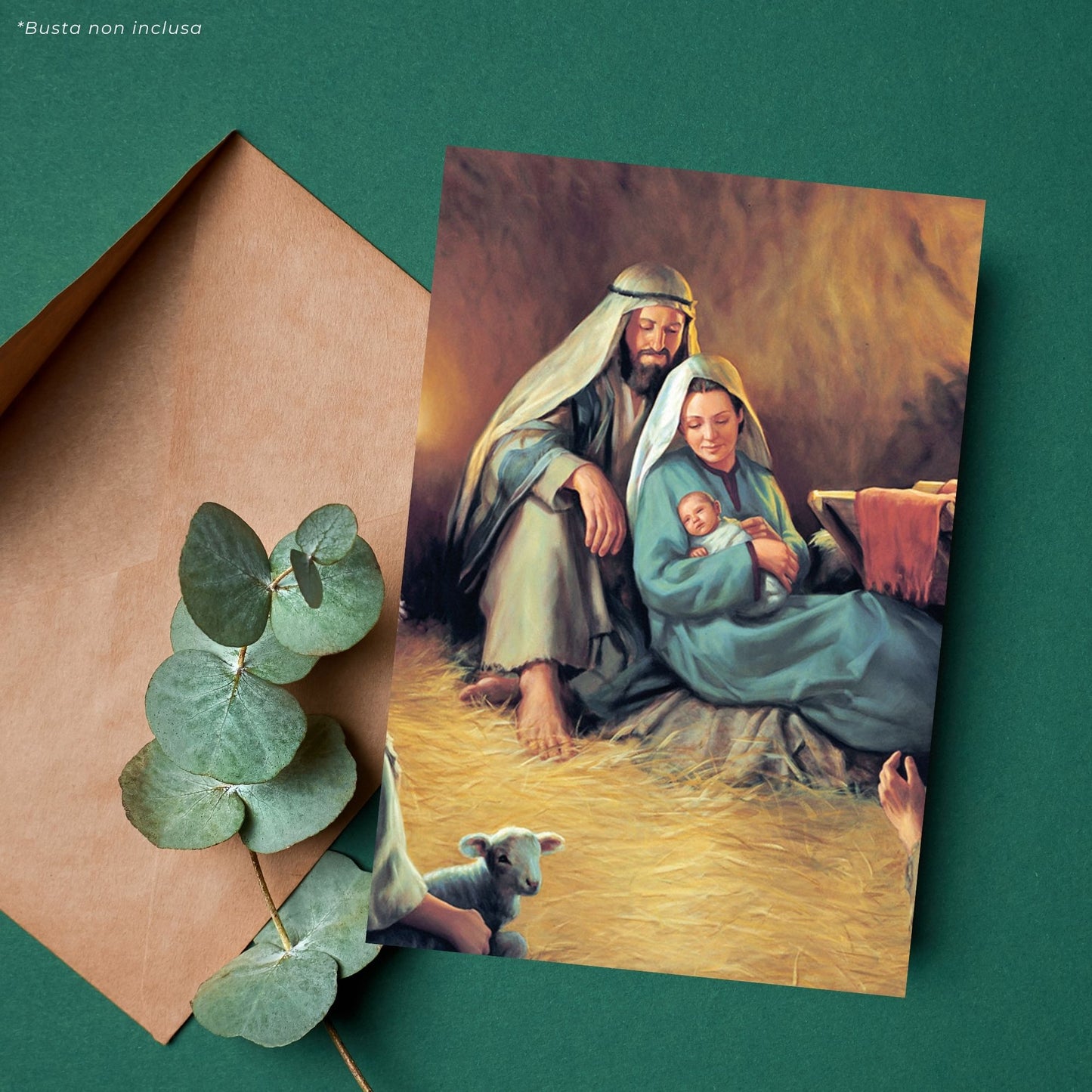 Cartolina Santa Famiglia. Sul retro "Lode a San Giuseppe"