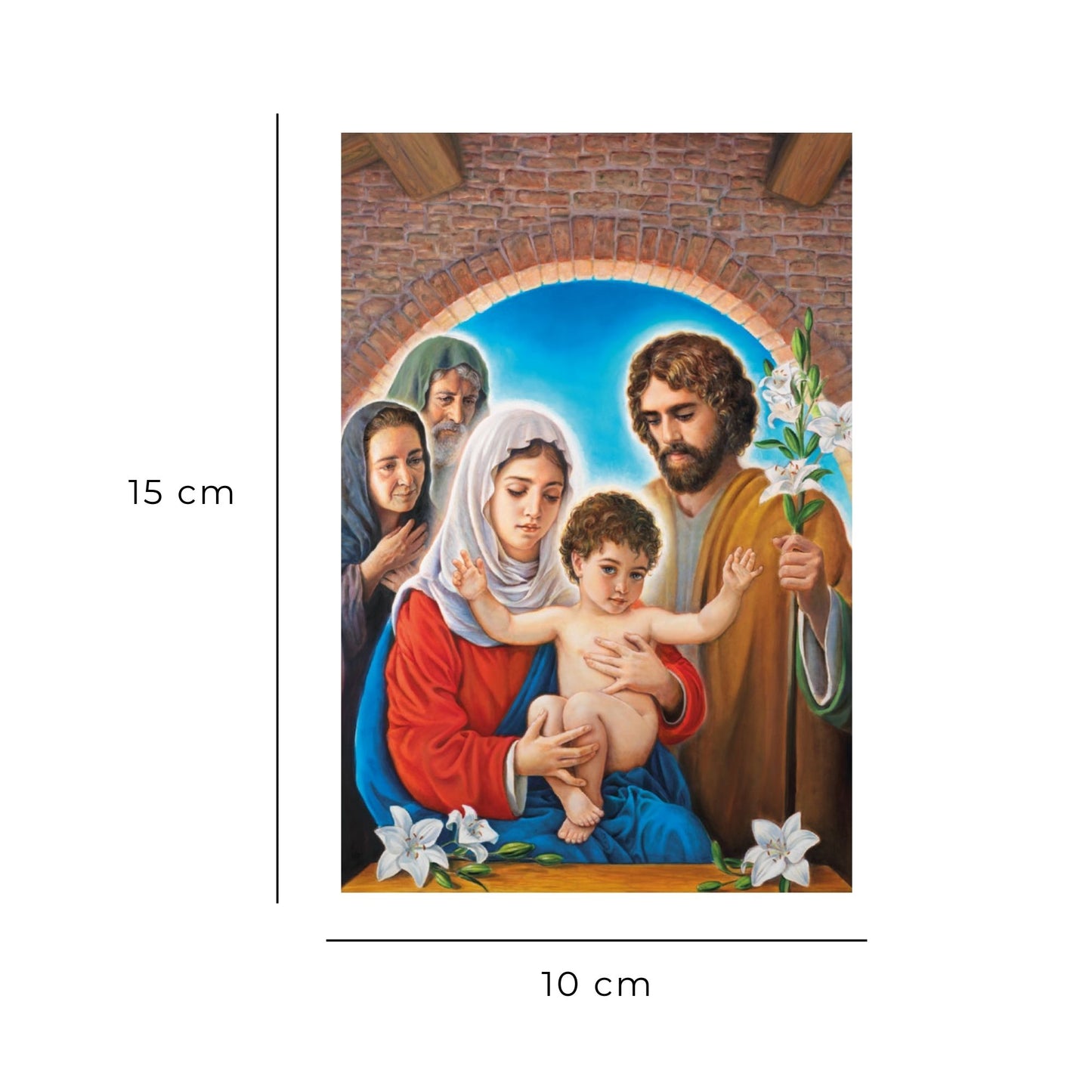 Cartolina Santa Famiglia e Santi nonni. Sul retro "San Giuseppe patrono dei lavoratori"