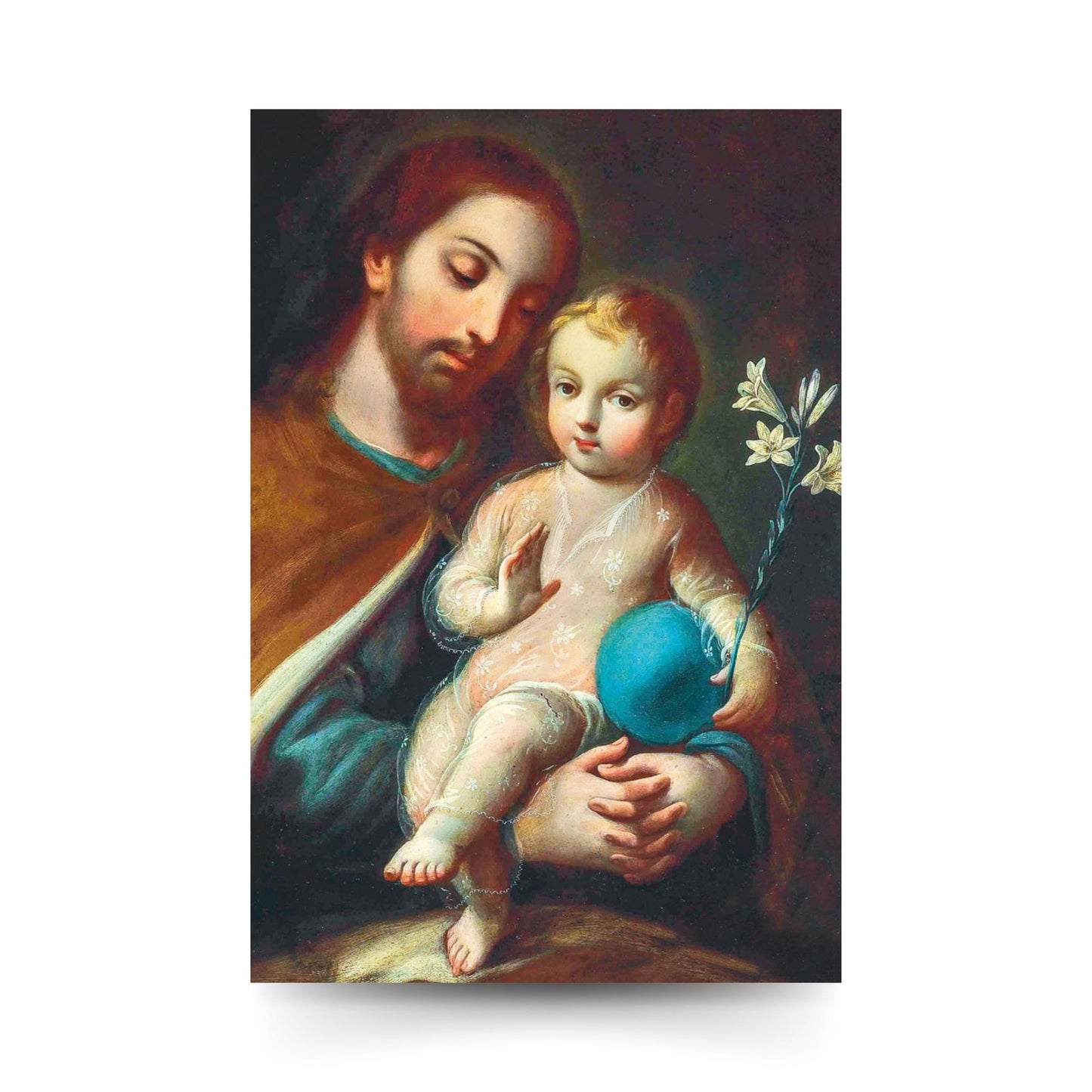 Cartolina San Giuseppe e Gesù Bambino. Sul retro "San Giuseppe, protettore in tutte le necessità"