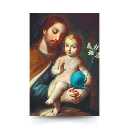 Cartolina San Giuseppe e Gesù Bambino. Sul retro "San Giuseppe, protettore in tutte le necessità"