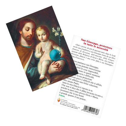 Cartolina San Giuseppe e Gesù Bambino. Sul retro "San Giuseppe, protettore in tutte le necessità"