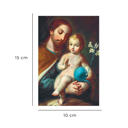 Cartolina San Giuseppe e Gesù Bambino. Sul retro "San Giuseppe, protettore in tutte le necessità"