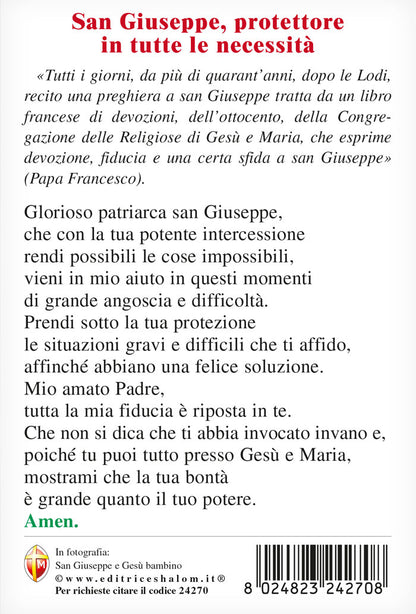 Cartolina San Giuseppe e Gesù Bambino. Sul retro "San Giuseppe, protettore in tutte le necessità"