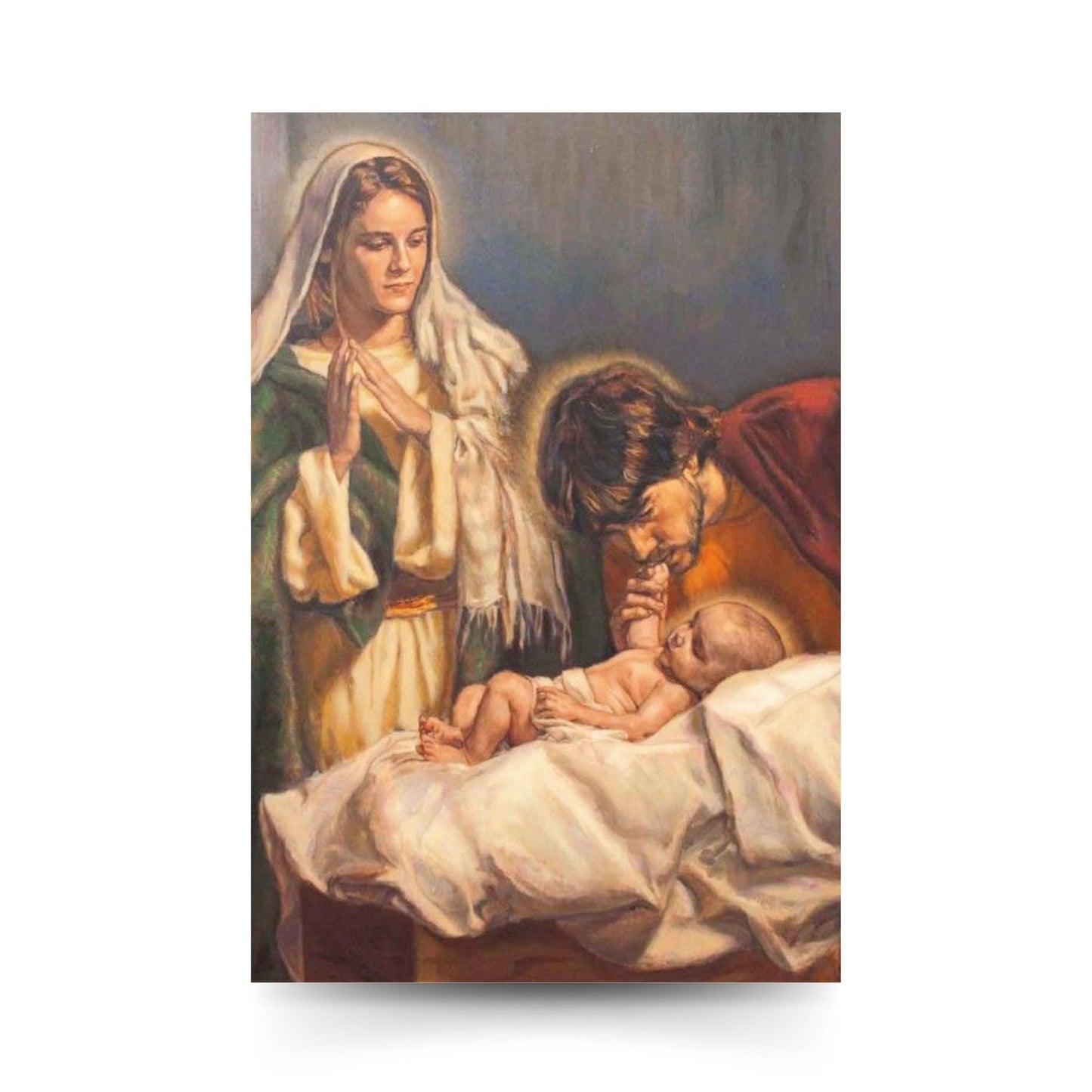 Cartolina Santa Famiglia. Sul retro "San Giuseppe, ci affidiamo alle tue cure"
