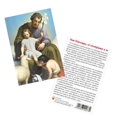 Cartolina San Giuseppe e Gesù Bambino. Sul retro "San Giuseppe, ci rivolgiamo a te"