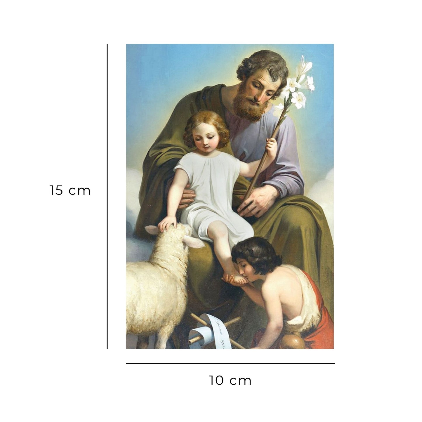 Cartolina San Giuseppe e Gesù Bambino. Sul retro "San Giuseppe, ci rivolgiamo a te"