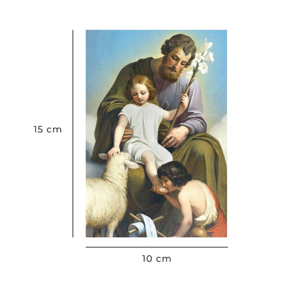 Cartolina San Giuseppe e Gesù Bambino. Sul retro "San Giuseppe, ci rivolgiamo a te"