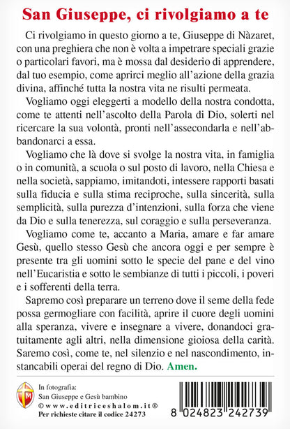 Cartolina San Giuseppe e Gesù Bambino. Sul retro "San Giuseppe, ci rivolgiamo a te"